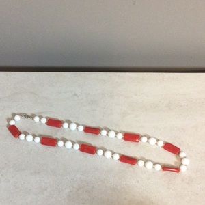 Vintage red and white beaded 11.5” necklace